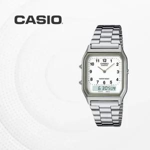 카시오 CASIO 메탈밴드 커플시계 AQ-230A-7B 듀얼타임 패션시계 AQ230A7B