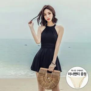 [당일발송] 홀터넥 크로스 모노키니 블랙 원피스 치마 수영복 121