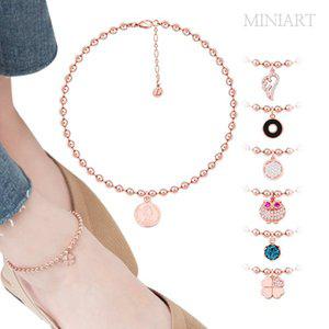 [미니아트] 14Kgp 로즈골드 볼 체인 발찌 균일가 날개 부엉이 큐빅 크로버