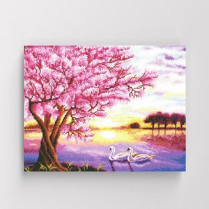 [아트박스]/아이러브페인팅 DIY캔버스형 보석십자수 40x50cm 석양의백조한쌍