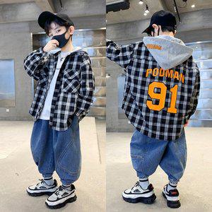 [삐삐네옷가게] 남아 주니어 후드체크 봄가을 남방 아우터 자켓