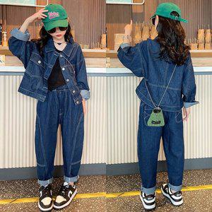 [삐삐네옷가게] 여아 주니어 스티치 데님 자켓 봄가을 진청바지 상하 세트