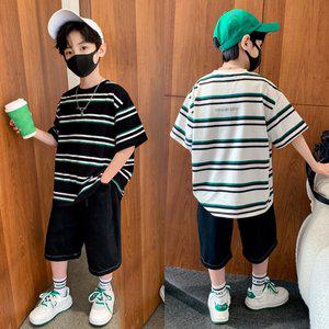 [삐삐네옷가게] 남아 주니어 썸머 스트라이프 데님 반바지 상하