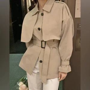 핫핑 플랏 벨트 하프 트렌치자켓