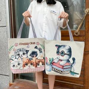 미나티 데일리 고양이 캔버스백 프린트 에코백 숄더백 E18