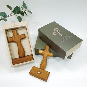 (무료각인 무료선물포장) 기도손 십자가 2종 티크통원목 나무십자가 교회성당선물