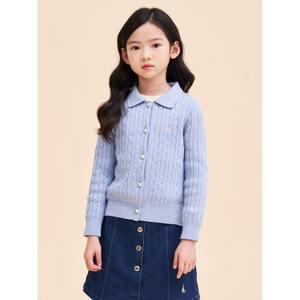 [BEANPOLE KIDS] [Essential] 여아 면 T칼라 케이블 카디건  스카이 블루 (BI415AGE2Q)