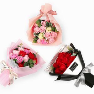 플로잉 장미 비누꽃+쇼핑백 15송이 졸업식 비누꽃다발  졸업 생일