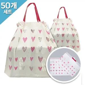 (50장세트) EVA 감사 하트 스트링백 손잡이 선물가방 비닐백 구디백 보자기 쇼핑백 2종