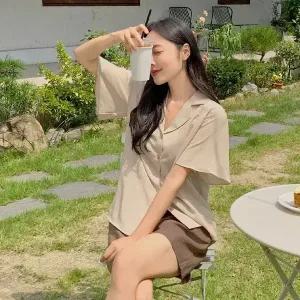 핫핑 [팔뚝살커버] 클리스 핀턱 윙소매 반팔 셔츠블라우스