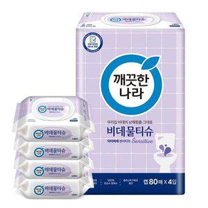 갤러리아 깨끗한나라 비데물티슈 닥터비데 센서티브 캡형 80매 4팩