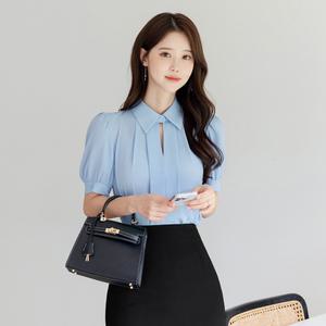 [시크라인] 리카 카라넥 초커트임 퍼프 슬리브 블라우스 국내생산 여름 블라우스 데일리룩 출근룩 데이트룩 하객룩