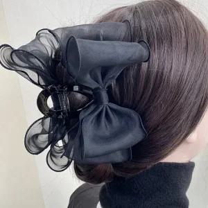 레인걸 꼬불이중리본 13cm 왕리본 올림머리 집게핀 (A6454)