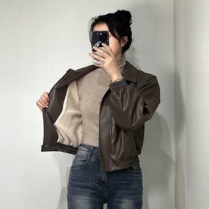 안감 전체 양털 숏 패딩 가죽 퍼 자켓 레더 점퍼 재킷 [여성 여자 블루종 인조 레자 잠바 겨울 아우터]