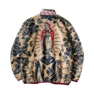 [정품아닐시3배보상] 캐피탈 다마스크 패턴 마리아 플리스 집 블루종 베이지 Kapital Damask Pattern Maria