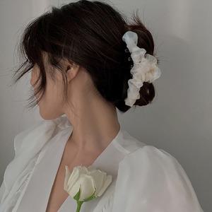 쉬폰프릴 집게 삔 리본 헤어 곱창 올림 머리 실버 볼륨 미니 큐빅 메탈 자동 핀