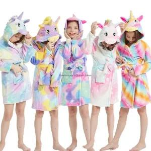 호텔 샤워 목욕 가운 대형 수건 극세사 골프 Kigurumi-어린이 유니콘 어린이 후드 남아 잠옷 여아 아기 동