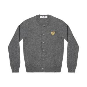 (W) 플레이 꼼데가르송 골드 하트 니트 가디건 미드 그레이 (W) Play Comme des Garcons Gold Heart Knit C