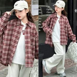 [삐삐네옷가게]여아 주니어 클래식 브라운 체크 오버핏 셔츠