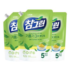 참그린 레몬 녹차 뽀드득 주방세제 리필, 1.2L, 3개