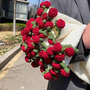 완성 된 장미 꽃다발 담요 수제 꽃 꽃다발 던지기 담요 부드러운 크로 셰 뜨개질 장미 담요 어머니의 날 선