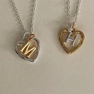 (925 Silver) Love combi initial necklace A 22-WF00AE9