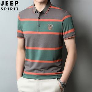 JEEP SPIRIT 여름 캐주얼 남성 스트라이프 반팔 티셔츠