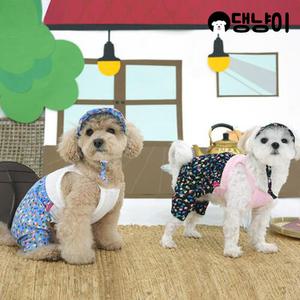 [댕냥이] 강아지 레트로 몸빼 촌캉스 코디 세트(+모자포함)