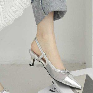 [비비오]망사 리본슬링백 메쉬슈즈 스틸레토 가죽 슬링백구두