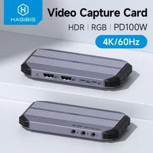 캡쳐보드 Hagibis 4K60Hz 비디오 캡처 카드 게임 PS54 Xbox 스위치 카메라 PC용 4K 60FPS HDR VRR RGB 패스