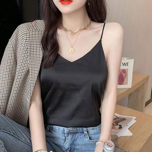 [오노마] ONM 여성 3컬러 브이넥 실크 새틴 끈나시 이너나시티