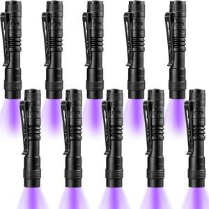 Bieverluck 10팩 UV 블랙 라이트 손전등 미니 395nm 펜 라이트, 클립 LED 휴대용 감지기 포함, 애완동물 소변 호텔 점검 건조 얼룩 및 침대 벌레, 소형