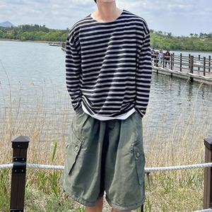 살안타는 스트라이프 오버핏 여름긴팔티 남자긴팔니트