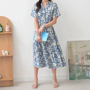 [데일리앤] 반팔 민소매 2type 여름 차이나카라 플라워 헨리넥 스트링 허리끈 투웨이 캉캉 롱 바캉스룩 원피스 시그널