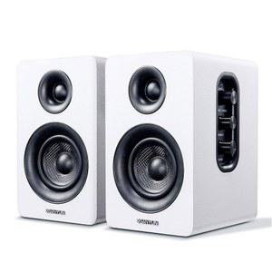 SW208 3인치 액티브 블루투스 5.0 책장 스피커 - 60W 탄소 섬유 유닛 내장 24비트 DAC 다이내믹 3D 서라운드 사운드 2.0 컴퓨터 PC 모니터 게이밍(페어, 화이트)