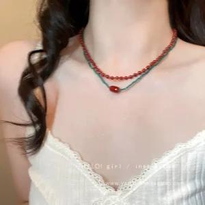 홍대온니-레드 원석 목걸이 팔찌 여름 악세사리 레이어드 블루 비즈 인 포인트 초커 선물