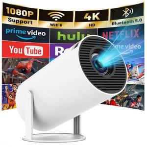 WIFI 6 및 블루투스를 지원하는 미니 프로젝터, 업그레이드 스타일 HY300PRO 4K 1080P 지원 휴대용 내장 앱, 안드로이드 11, 자동 키스톤 보정, 노트북, PC, 스마트폰용 비디오 프로젝터