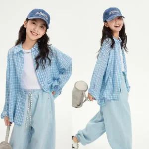 [삐삐네옷가게]초등학생 여아용 데일리블루 체크 셔츠