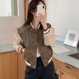 [다잇템] 여자 가죽점퍼 그런지 콘트라스트 라글란 단추 FW 자켓