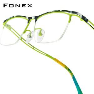 FONEX 남성용 티타늄 안경테 반무테 사각 하프 림 일본 초경량 85890 신제품  디자인 2025