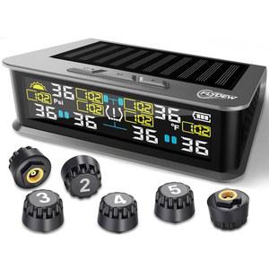 6륜 RV 타이어 공기압 모니터링 시스템(TPMS) - 6개의 센서 및 알람 모드 | 0-144 PSI 1.5PSI, 태양광/USB 충전 듀얼 트럭 대형 트레일러용