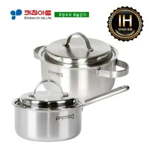 [키친아트] 프리미오3(IH) 통삼중(3PLY)냄비 2종(A)SET(16+18)[35427760]