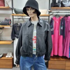 베네통/애플아울렛/백 니트 배색 에코 레더 점퍼/BAJP66461
