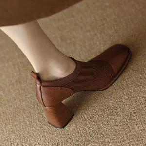 아이위크 봄 가을 니트 삭스 복고풍 여성 통굽 펌프스 힐 여자 구두 굽7cm 225-245mm