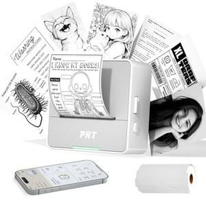 1롤 종이가 있는 PRT 미니 스티커 프린터, 노트용 휴대용 보온 메이커 기계, 학용품 및 DIY 라벨, 무료 앱이 무선 블루투스, 학생용 컴팩트, 사무실 가정용