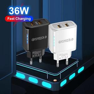 2USB 충전기 36W 고속 듀얼 퀵차지 3.0 삼성 샤오미 14 화웨이 오포 원플러스 휴대폰용 벽면 어댑터