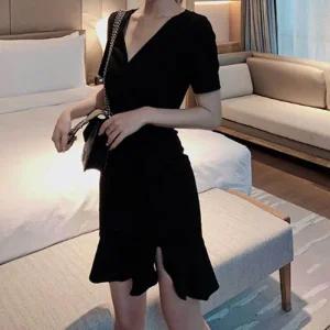 [오노마] ONM 오피스룩 프릴스커트 미니 블랙 반팔 원피스 클럽