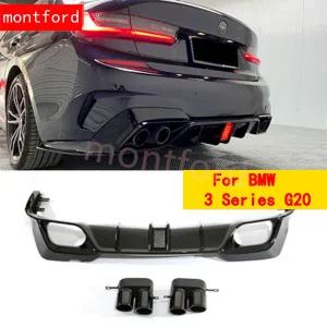 리어 디퓨저 립 BMW 호환 3 시리즈 G20 스포츠 330i M340i 광택 블랙