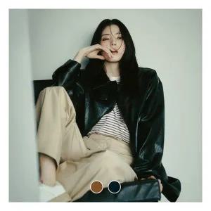 [지오다노]여성 가을 오버핏 미들랭스 중기장 스웨이드/레더 카라 자켓 375507 725022