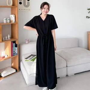 [샵앤][샵앤] 보이 여성 V 집업 이지 원마일 데일리 반팔 점프수트 ARA-WPT-3239-블랙